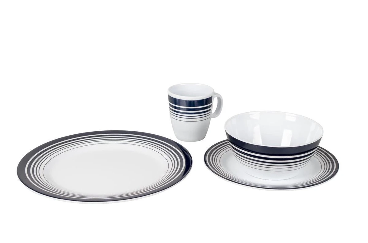 Bo-Camp - Servies - Classic - 16-Delig - Wit/Navy - Afbeelding 4