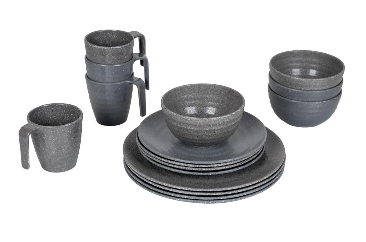 Bo-Camp Campingservies - 100% Melamine - 16-delig - Stone - Grijs - Afbeelding 2