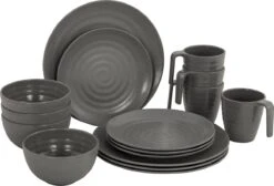Bo-Camp Campingservies - 100% Melamine - 16-delig - Stone - Grijs