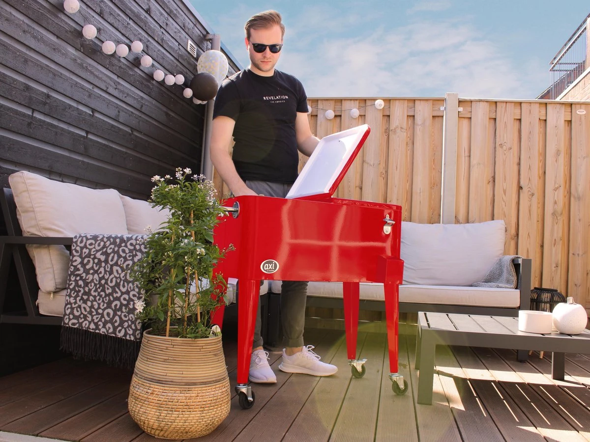 AXI Retro Cooler Rood - Koeler Met Wielen - 76L Inhoud - Koelbox Met Aftapkraan - Afbeelding 15