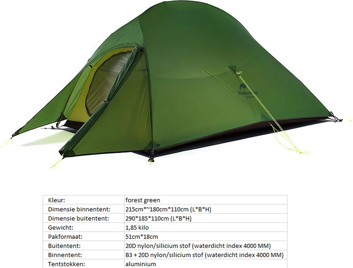 Cloud Up 3 Upgraded - Naturehike® - Tent 3 Persoons - Lichtgewicht Tent - Incl. Grondzeil - 20D 4000MM - Outdoor Kampeertent - Waterdicht - Hiking & Wandelen - Afbeelding 11