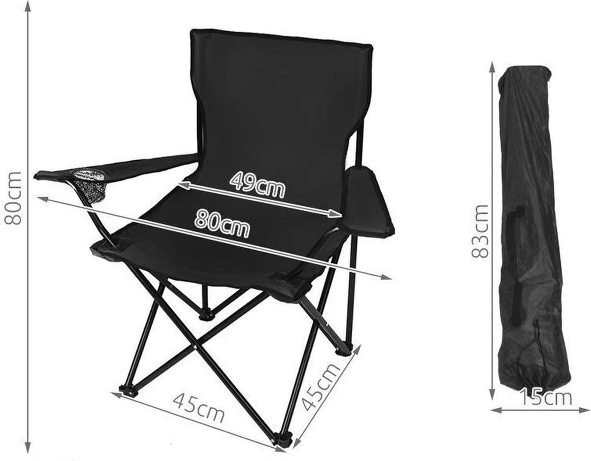 Campingstoel Vouwstoel Visstoel - Zwart - Draaggewicht 100kg - Afbeelding 2