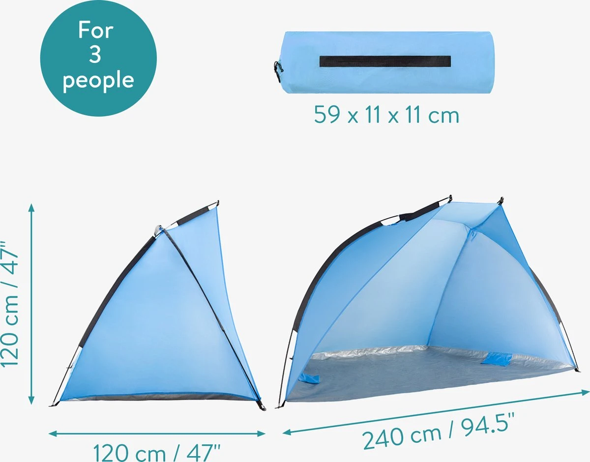 Navaris Windscherm Voor Het Strand - Zon- En Windbescherming Voor Drie Personen - Pop-up Speeltent Met UV- Bescherming - Beach Shelter Met Draagtas - Afbeelding 7
