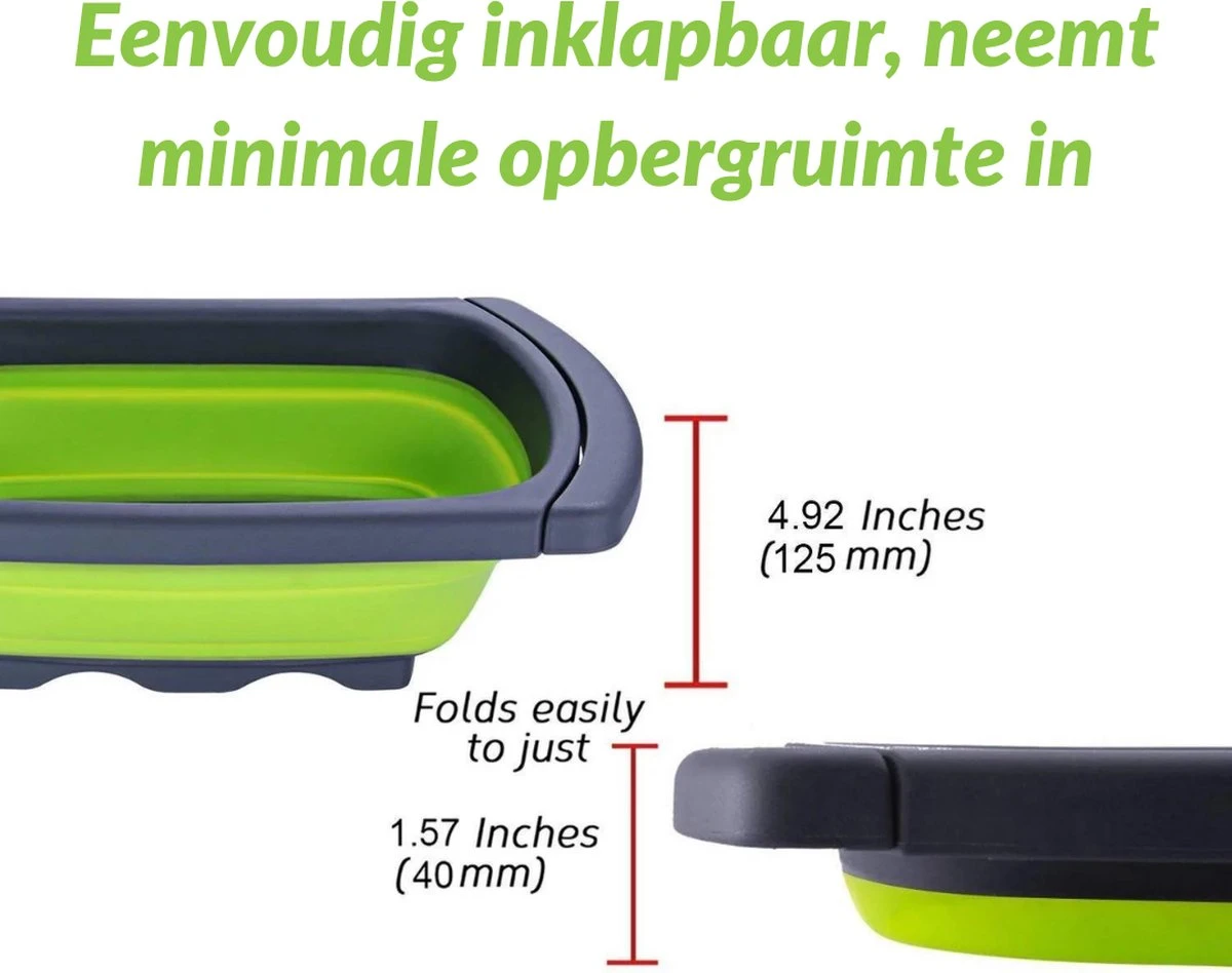 Buxibo - 3-Delige Keuken Vergiet Set Inklapbaar Groen/Grijs - Afbeelding 7