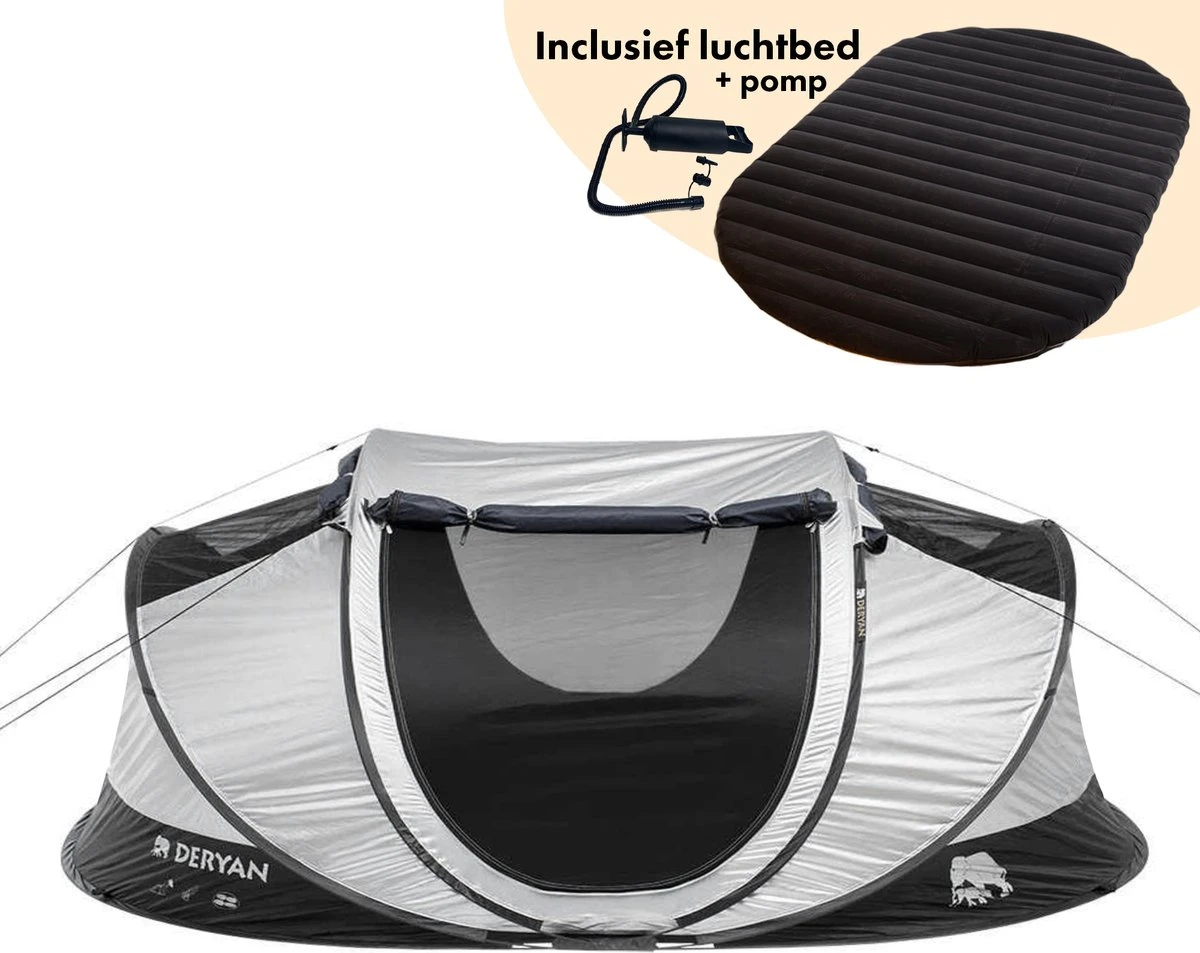 Deryan Cocoon Pop Up Tent - Luchtbed - Luchtpomp - 4 Persoons - Zilver - Afbeelding 2