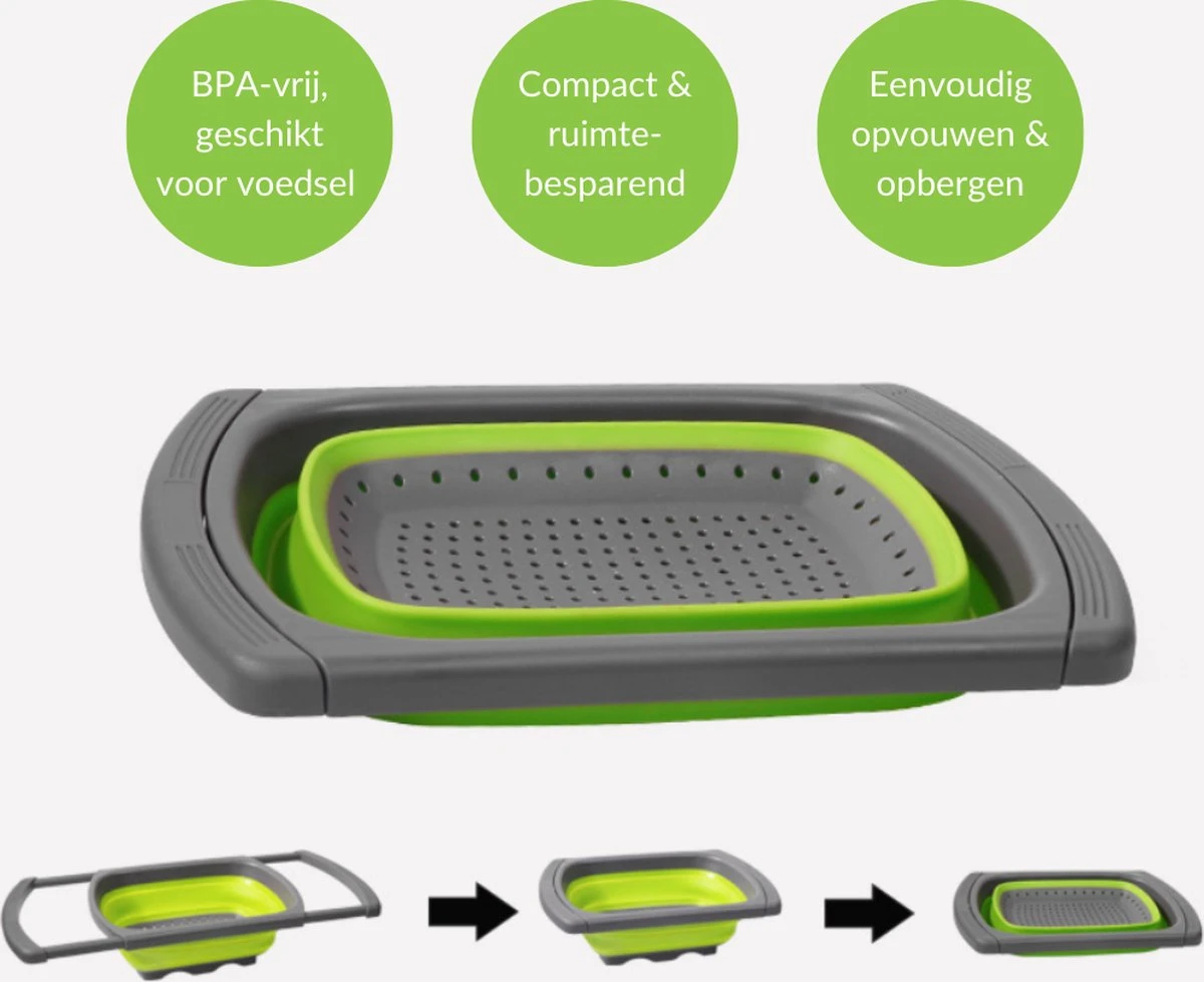 Buxibo - 3-Delige Keuken Vergiet Set Inklapbaar Groen/Grijs - Afbeelding 14