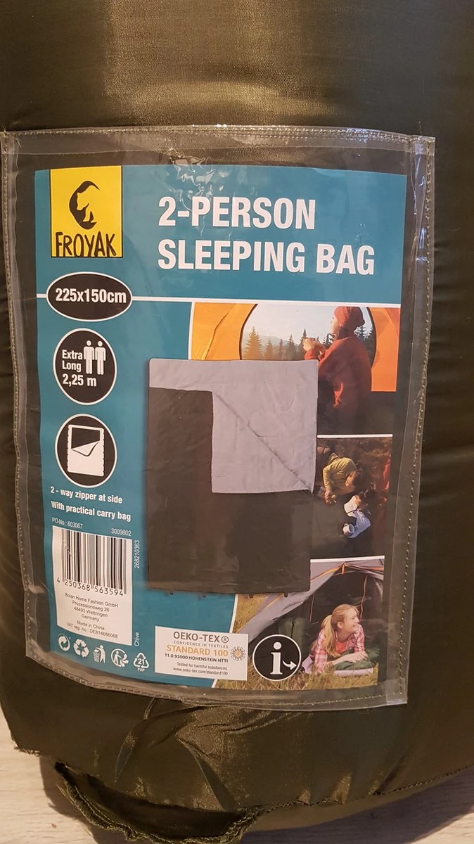 Froyak - 2-persoons Slaapzak XXL Groen 225 X 150 Cm - 2 Persoons Slaapzak Envelop Model Extra Large - Afbeelding 5