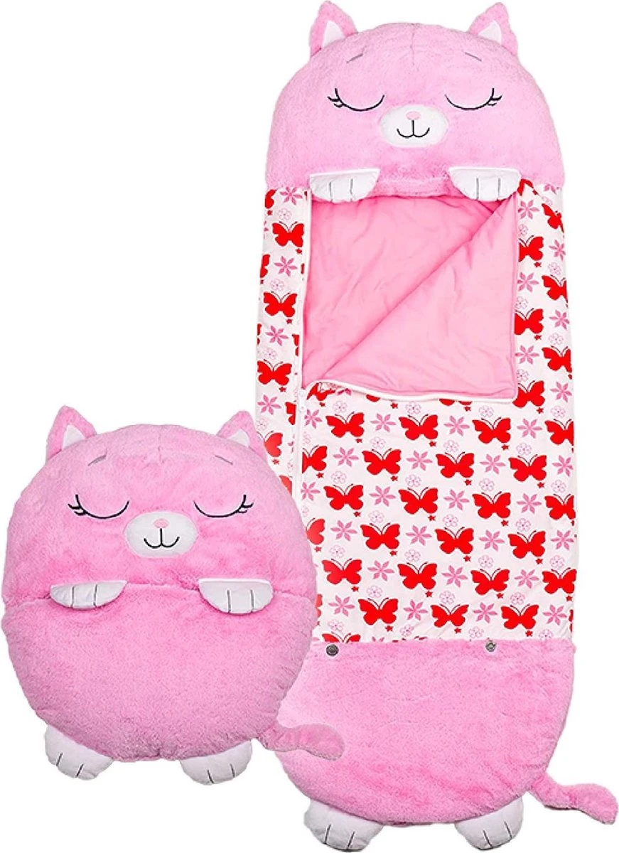 Roze Kat Kinderen Slaapzak -180 Cms |slaapzak Junior | Nappers | Children Sleeping Bag | Kinderen Slaapzak | Super Soft 2 In 1 Fun Pillow &Sleepy For Boys | Roze Kat Slaapzak | Zachte Slaapzak | Knuffel Slaapzak | 2 In 1 Slaapzak | Kinderen