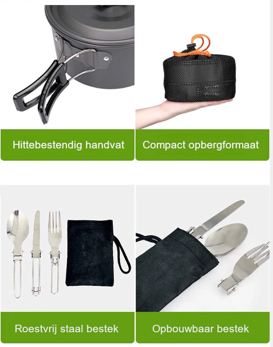 Hikr® Camping Pannenset - Complete 22-delige Kookset - Lichtgewicht - Kookgerei Servies - Outdoor - BPA-vrij - Keukengerei Set - Afbeelding 5