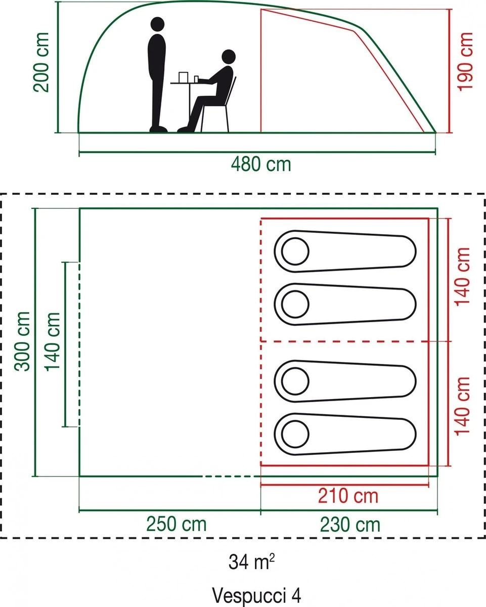 Coleman Vespucci 4 Tunneltent - Familietent - 4-Persoons - Groen - Afbeelding 5