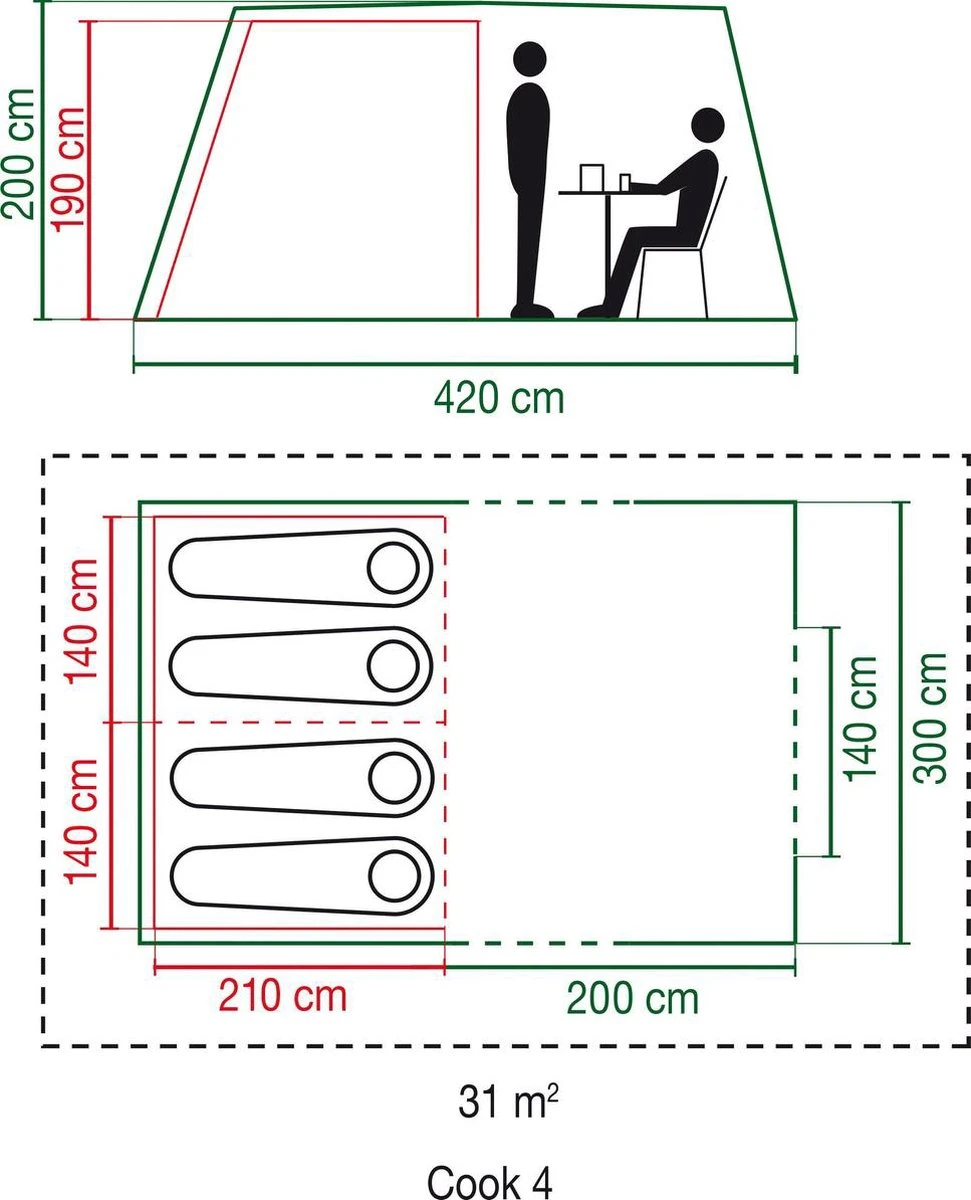 Coleman Cook 4 Tunneltent - Familietent - 4-Persoons - Groen - Afbeelding 5