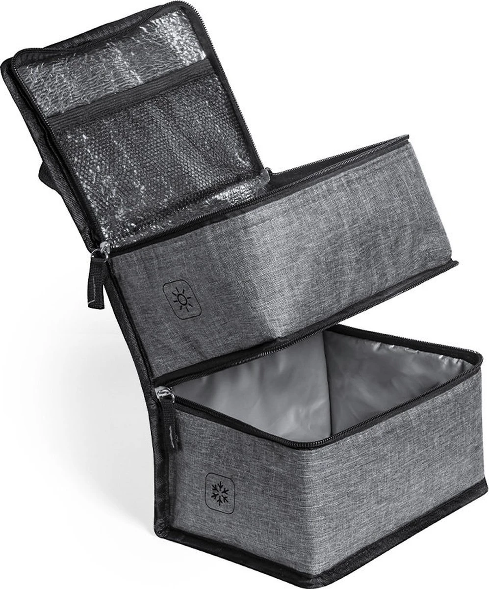 Merkloos Koeltas Met Dubbel Compartiment - Lunchtas - Koeltasje Lunch - Koelelementen - Koud - Warm - Isolatie - Volwassenen - Dames - Heren - 14 X 22 Cm - Polyester - RPET - Aluminium - Grijs - Afbeelding 3